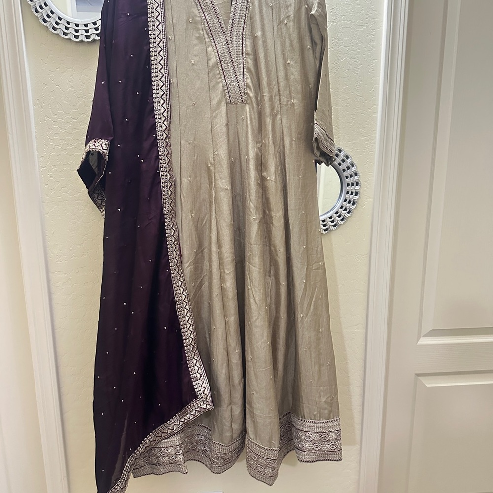 Elegant Beige and Purple Traditional Dress